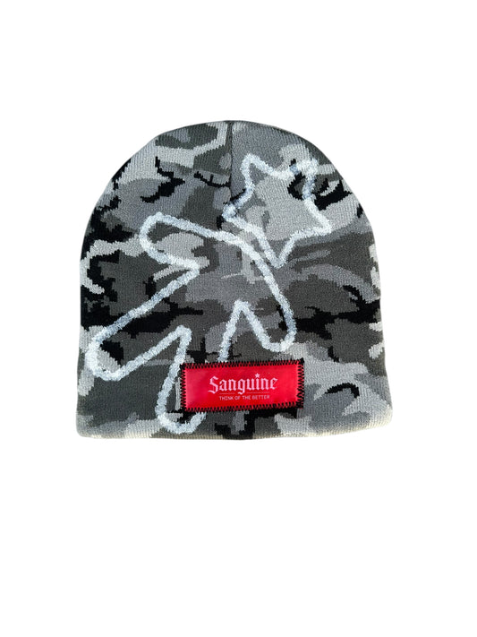 Grey Camo & White Beanie