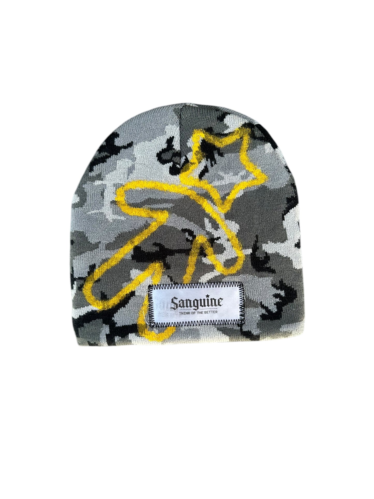 Grey Camo & Yellow Beanie