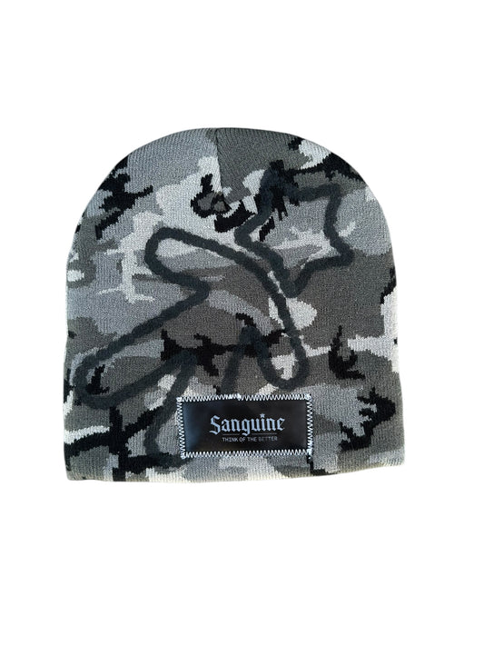 Grey Camo & Black Beanie